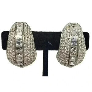 Vintage Earrings Art Deco Chunky Rhinestone Clip Statement Barbie Wedding 70s